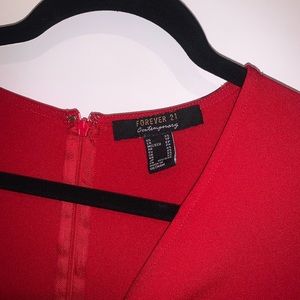 Red, long sleeve mini dress